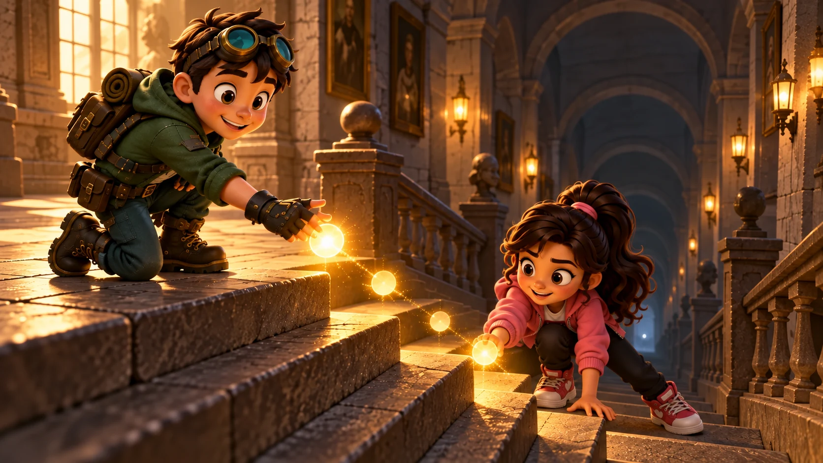 link sends a signal down a long stair until it nearly disappears.