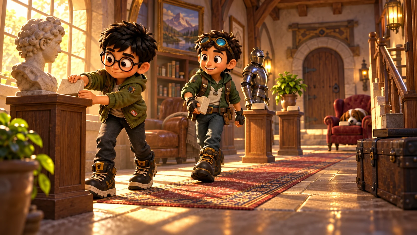 link carries nonspatial word tiles around a familiar floor route.